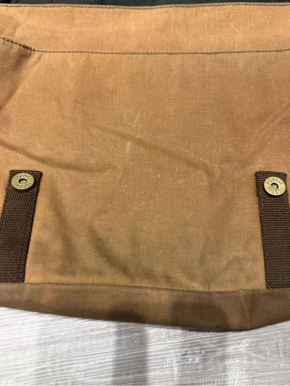 Fossil Buckner Messenger Bag Brown Waxed Canvas Leather Laptop Crossbody